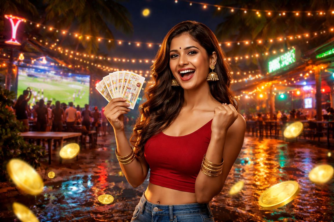 Beach banner showing lottery entertainment in India